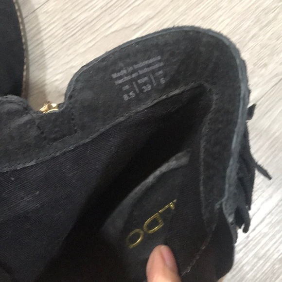 Aldo Black Suede Stacked Heel Fringe Boots size 8.5 - Picture 7 of 10